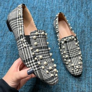 J.Crew Pearl Studded Loafers in Glen Plaid